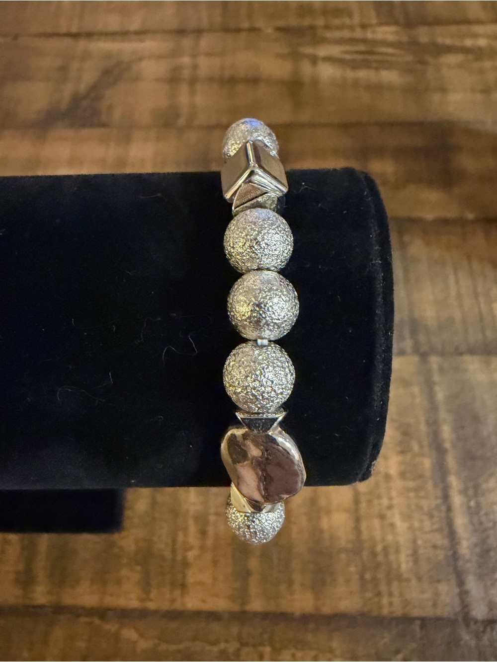 Paparazzi Shimmering Silver Textured Bead Stretch Bracelet
